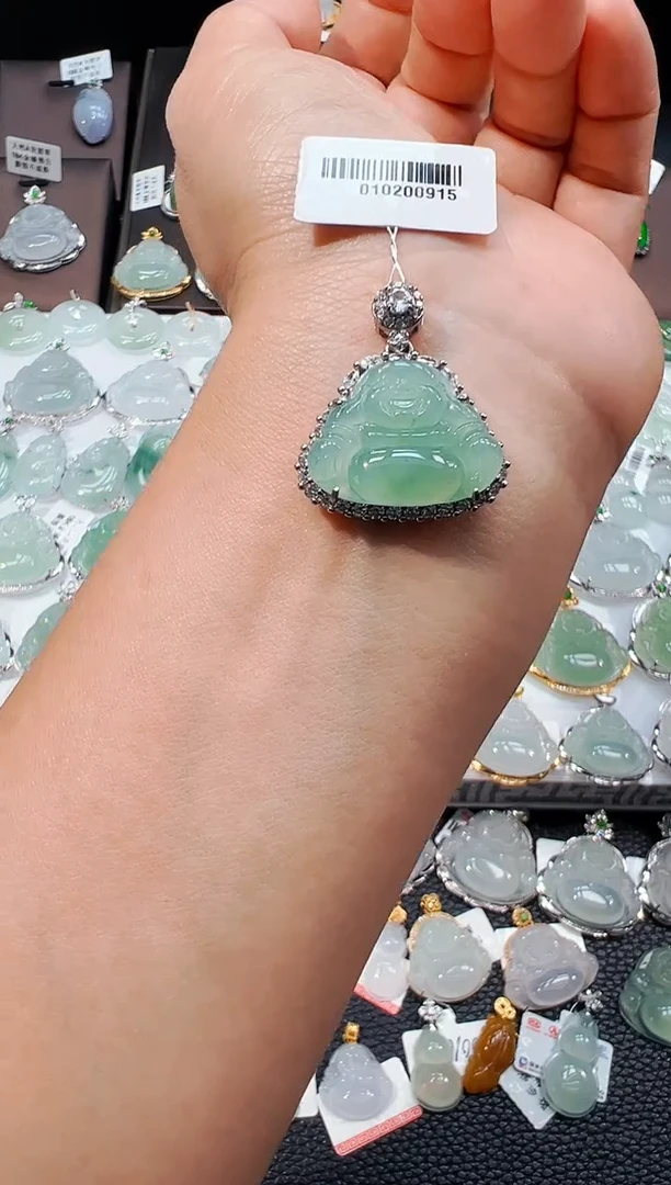 吊坠(不含链)银S925镶嵌翡翠佛公吊坠