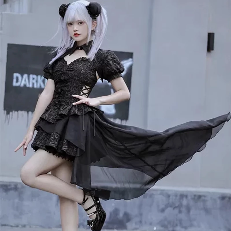 【Dear dolls】熊之原创中华派不规则裙摆露腰显瘦正腰带纱吊带裙