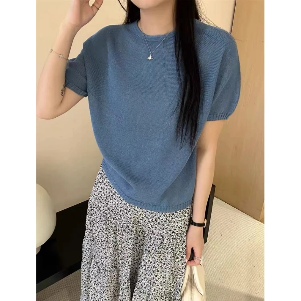 3266【花瓣一线成衣中袖针织衫】巨百搭女士夏季气质优雅上衣