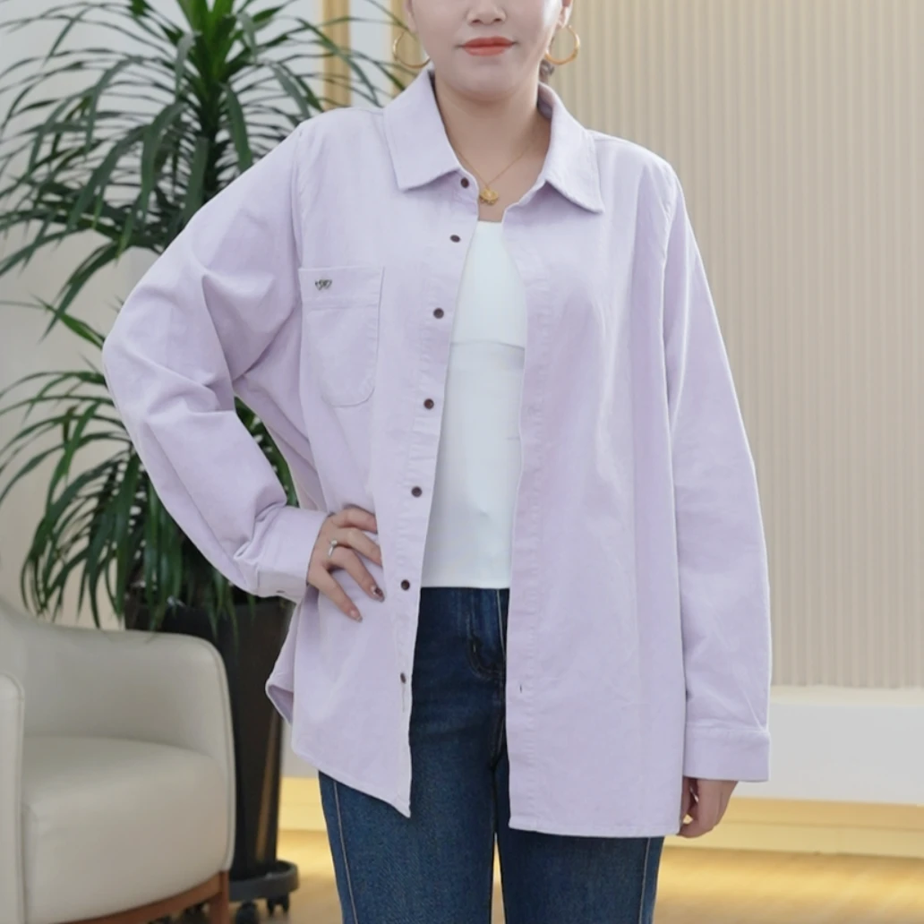 细条灯芯绒衬衫女大码开衫显瘦休闲衬衣秋季百搭舒弹减龄时尚外套