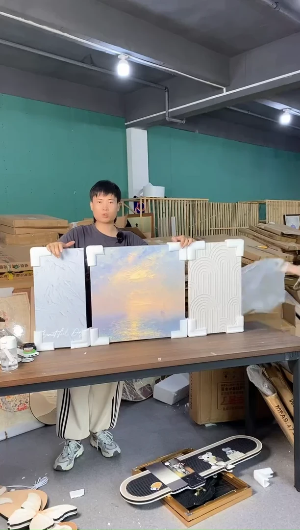 横款全新砂岩三联画