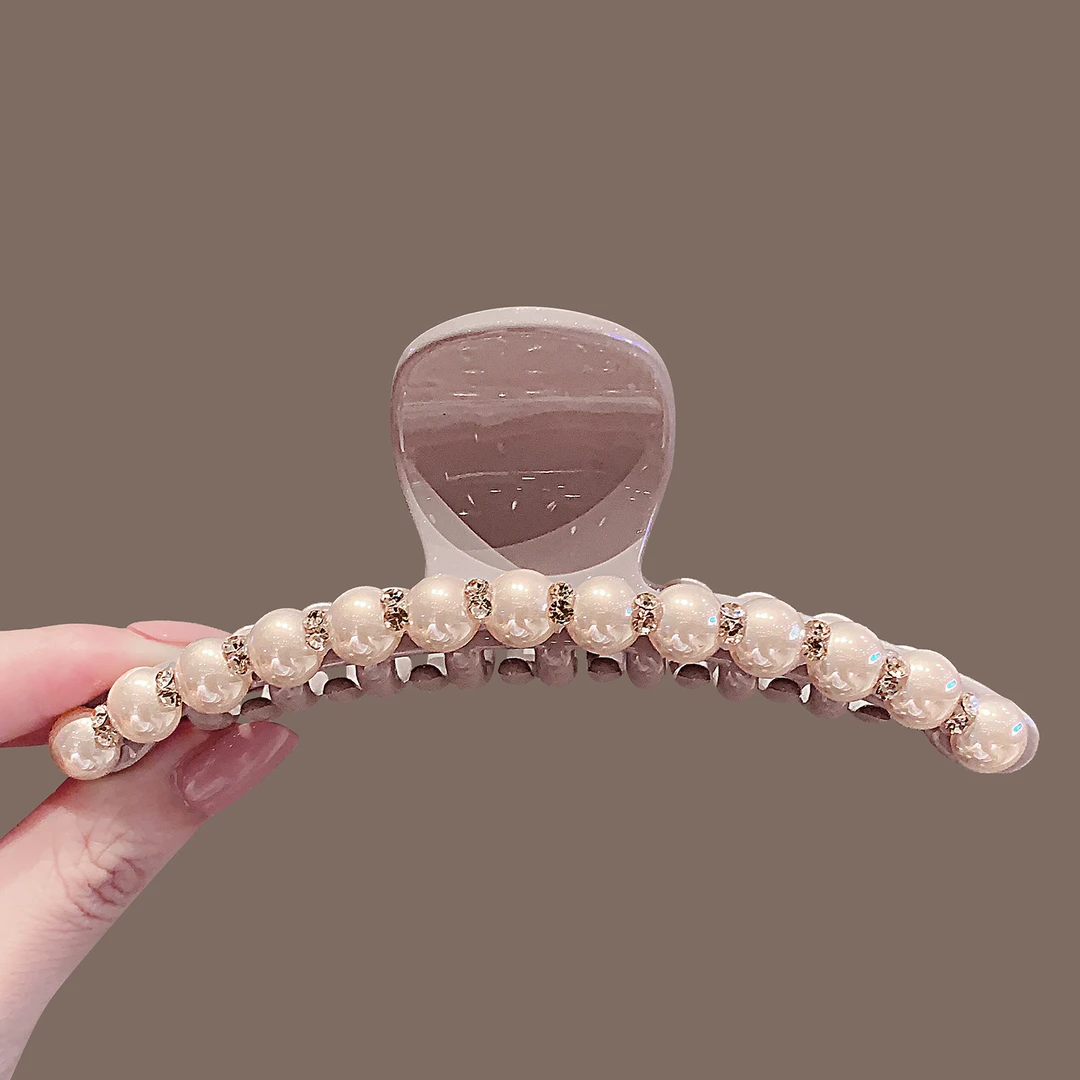 优雅甜美粉色珍珠高级感抓夹女后脑勺鲨鱼夹亚克力大号发夹女发抓