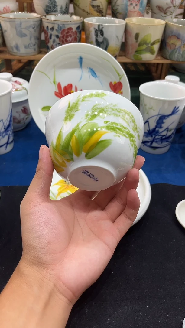 白瓷景德镇高温釉下手工手绘高白泥陶瓷葫芦碗麦穗花