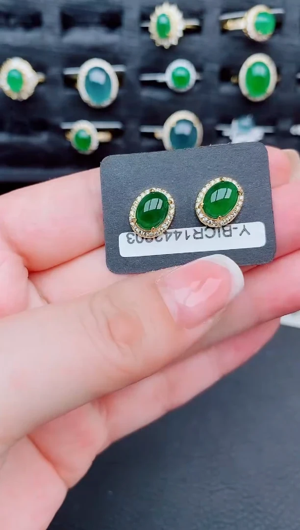 翡翠银S925镶嵌耳饰天然a货翡翠197