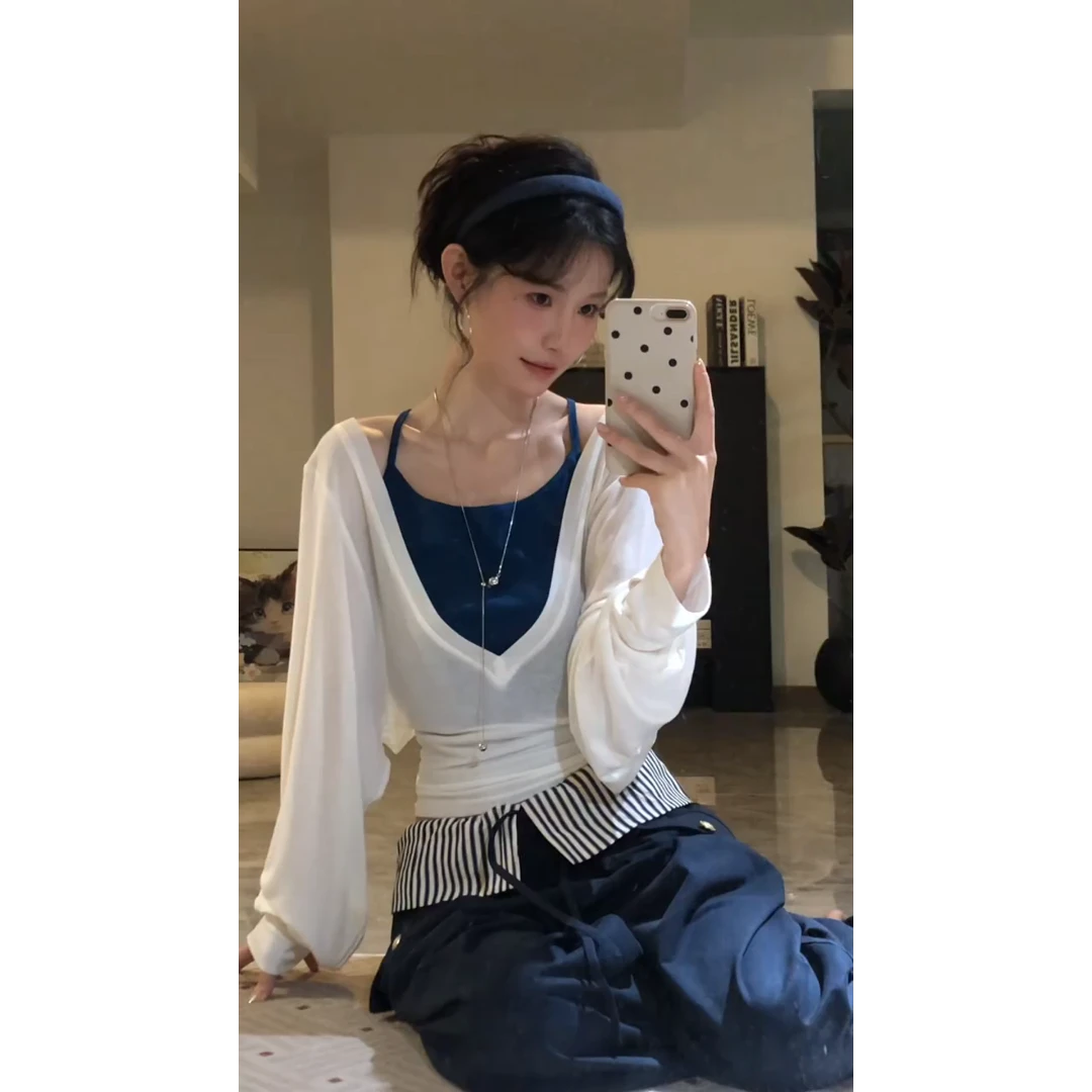 MARIE.COCO韩系ins风一整套纯欲穿搭挂脖吊带防晒罩衫别致休闲裤