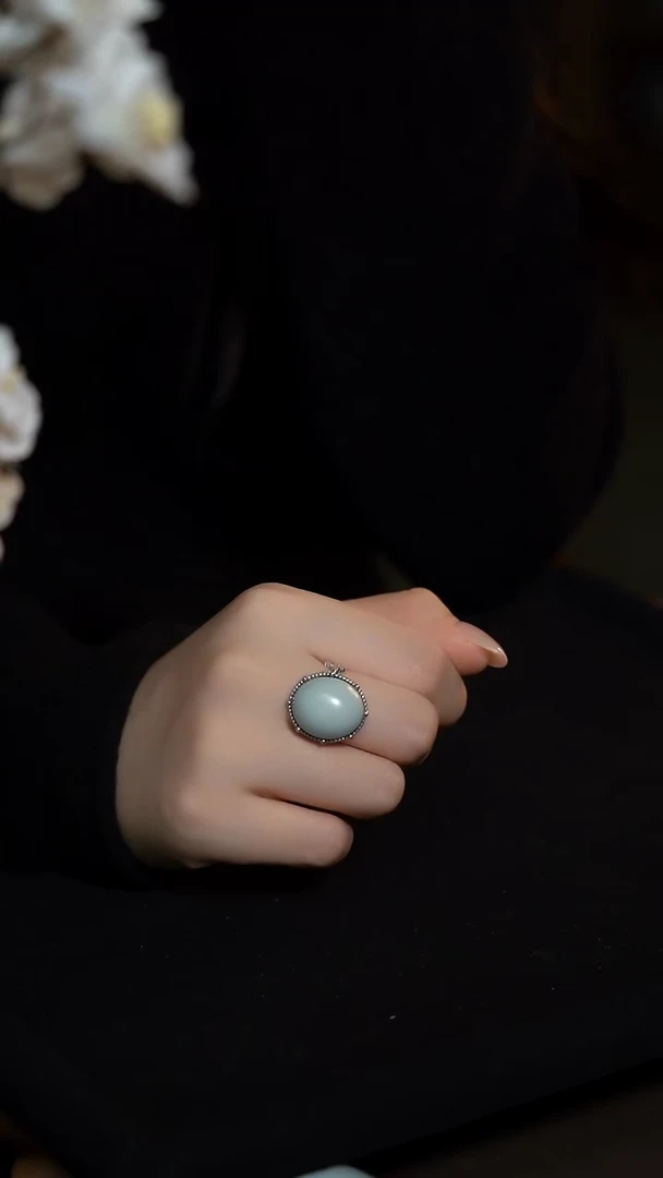 摆件花间明月戒指（活口可调节）