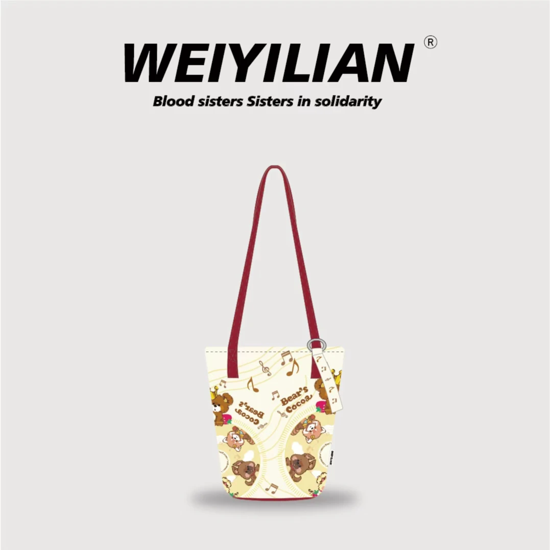 WEIYILIAN唱片小熊购物袋单肩斜跨大容量日常通勤水桶包WYL561-39