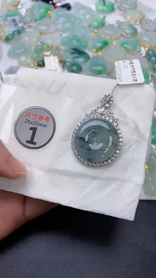 颈饰银S925镶嵌翡翠天然缅甸A货百元以上9元证书费自理