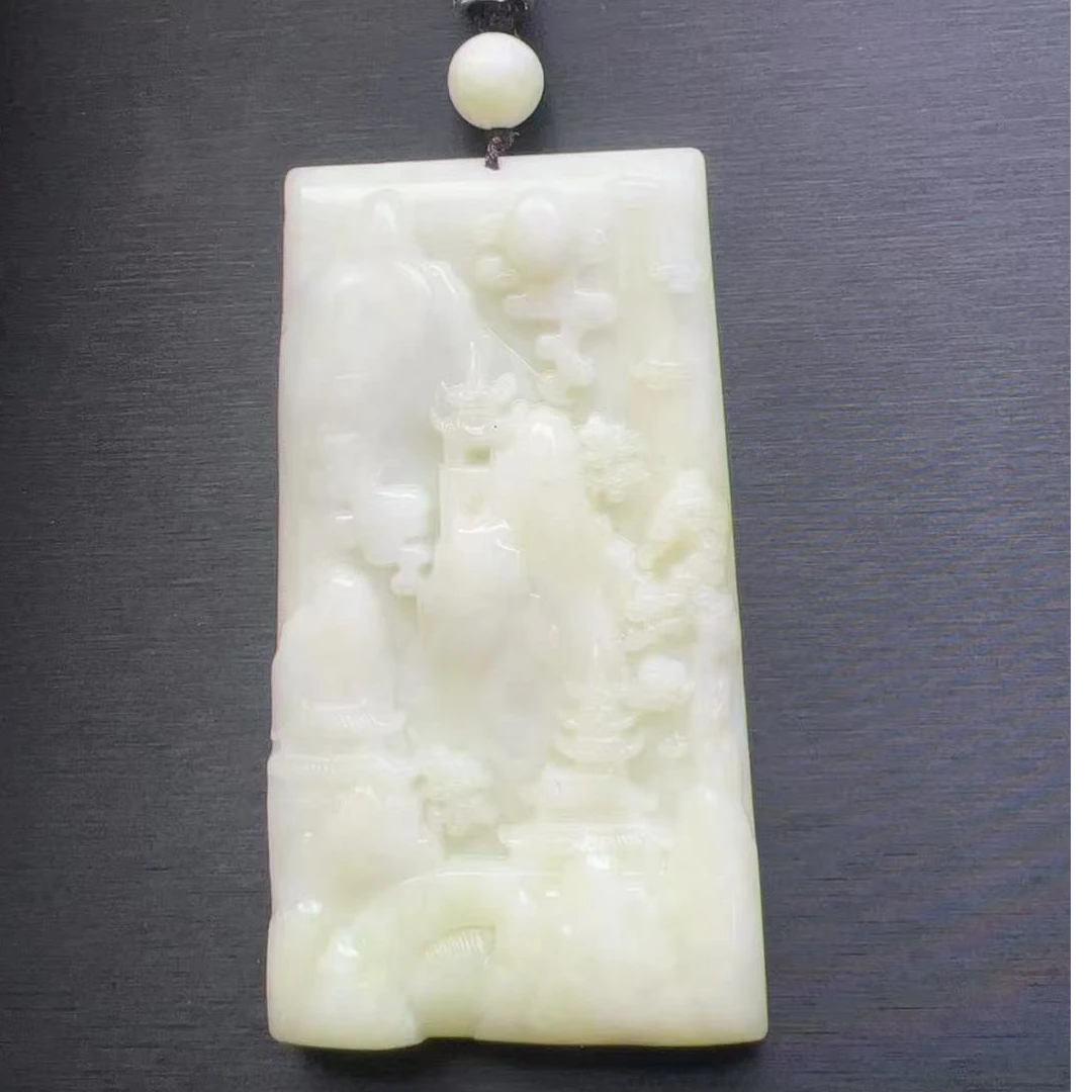 【龍帝专属】天然冰翠大山水挂件90X50MM高端大气（多样性发货一个）