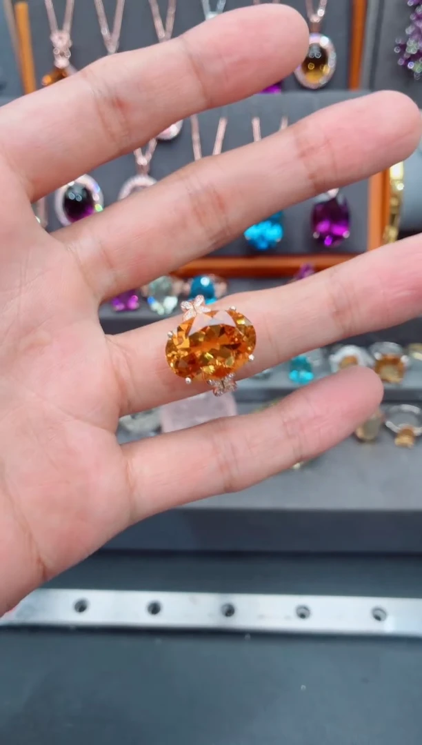 黄晶戒指银S925镶嵌黄晶戒指