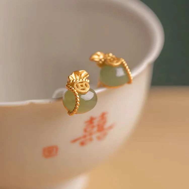 铜合金耳饰 铜合金925银针107精致小福袋耳钉