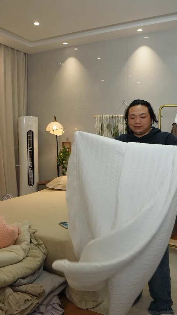 棉宽条纯白色三件套