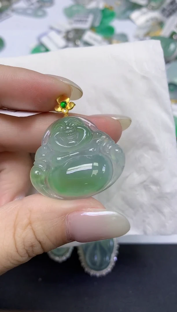 颈饰18K金镶嵌翡翠天然缅甸翡翠A货百元以上9元证书费自理