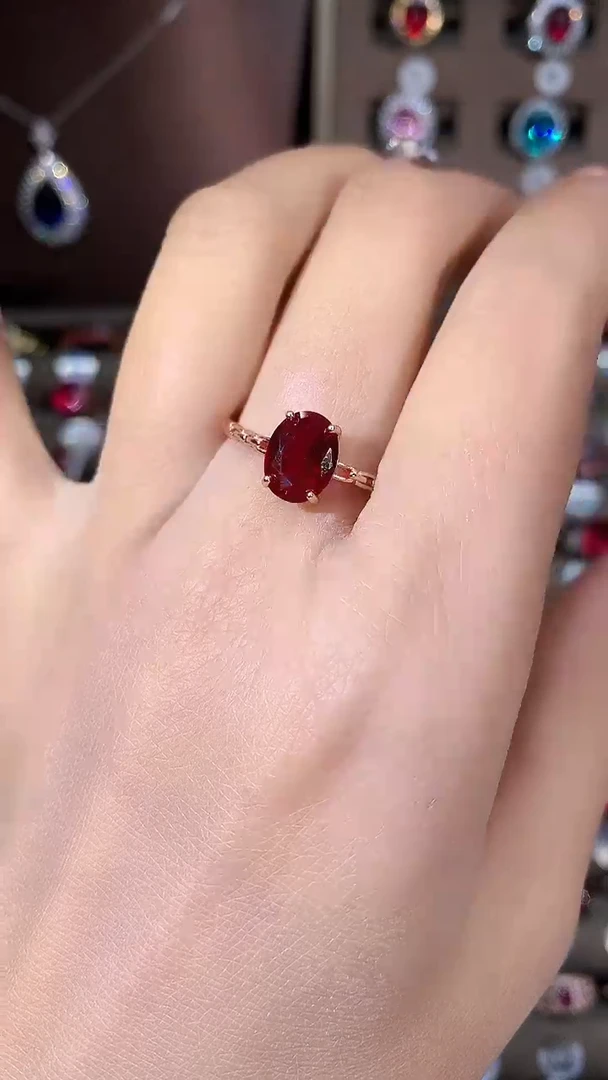 银S925镶嵌戒指红宝石79酒红