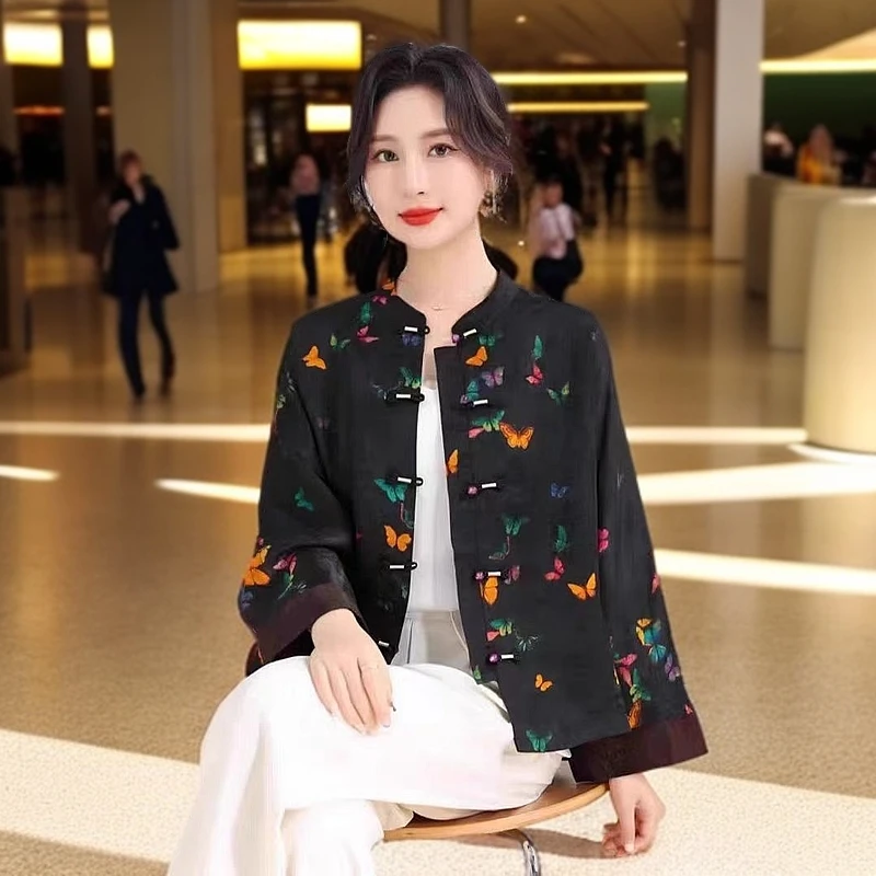 （碟恋）国风时尚百搭香云纱开衫中国风长袖民族风春季
