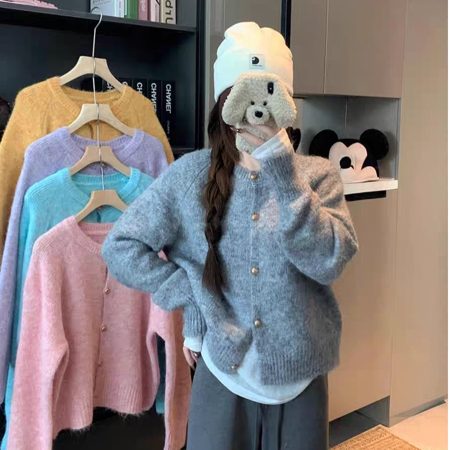 2025秋冬小个子常规简约圆领针织毛衣纯色薄款毛针织衫ins上衣