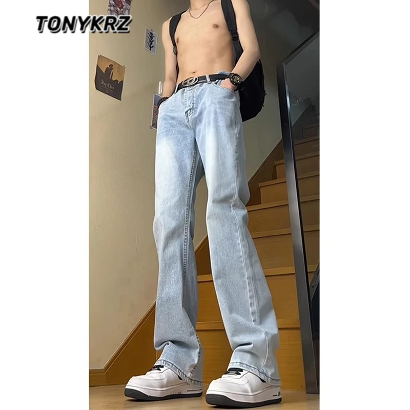 TONYKRZ美式高街vibe风格复古水洗做牛仔裤男潮牌直筒微喇长裤子
