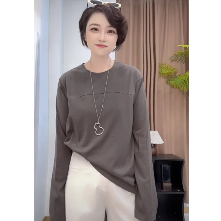 【U.M】分割线165克麻感雪花棉圆领长袖T恤显瘦藏肉