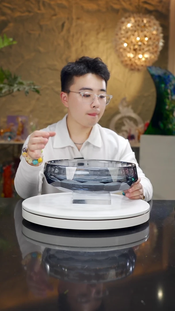 琉璃手工艺品极简灰切面果盘带14*14底座