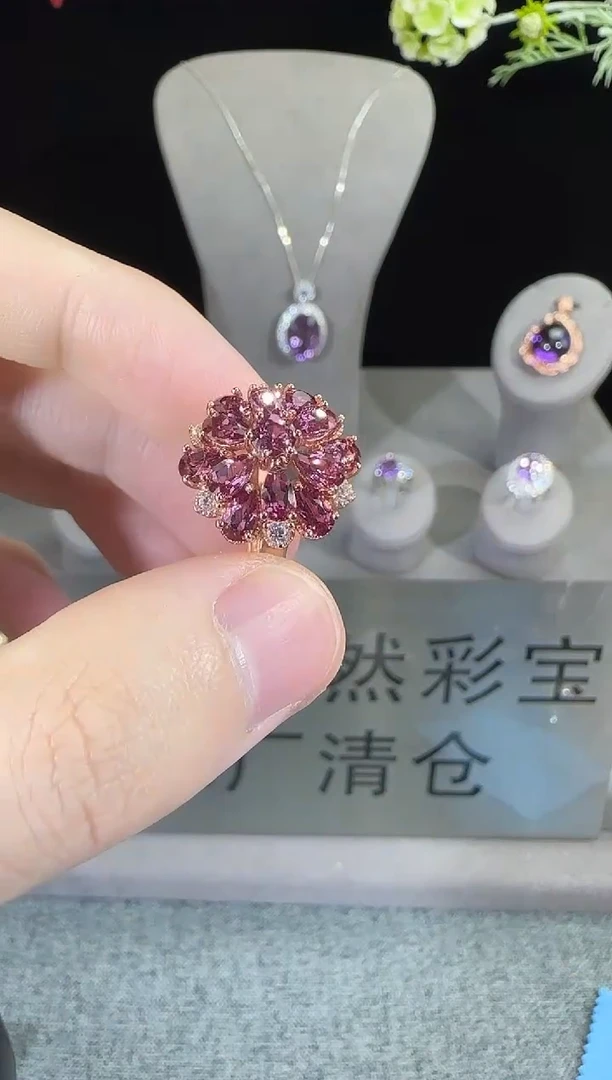 石榴石戒指银S925镶嵌5mm戒指