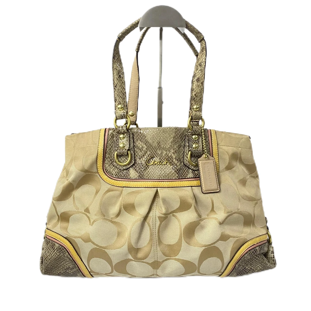 95新 COACH/蔻驰 经典老花帆布拼皮单肩手提包 SH-30107-A