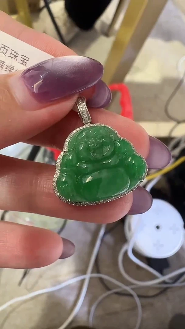 吊坠(不含链)18K金镶嵌翡翠【源头工厂】钻石镶嵌