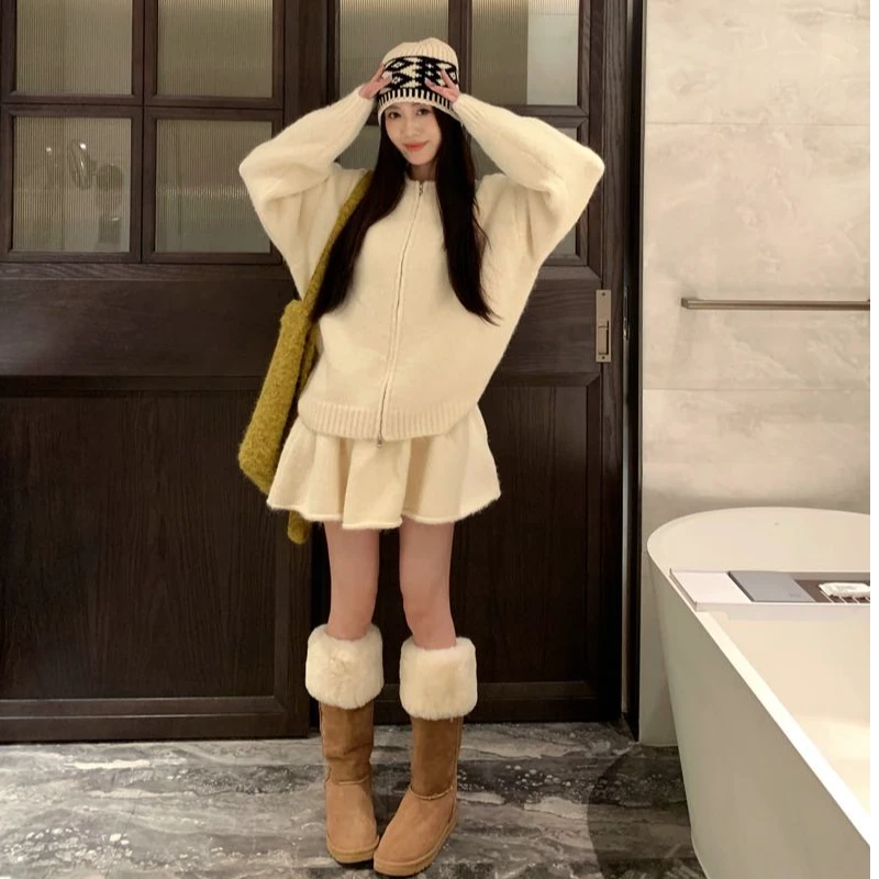 2024秋冬新款时尚套装气质显瘦洋气休闲百搭长袖套头上衣宽松半裙