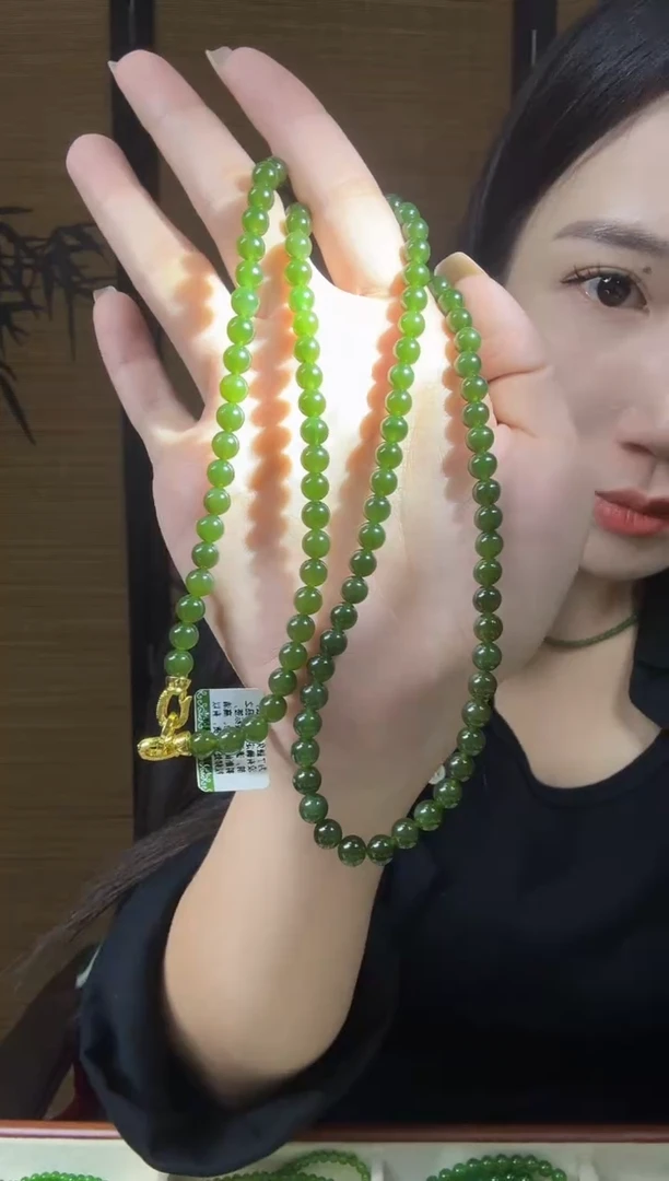 颈饰未镶嵌和田玉（碧玉）6菠菜微矿毛衣链