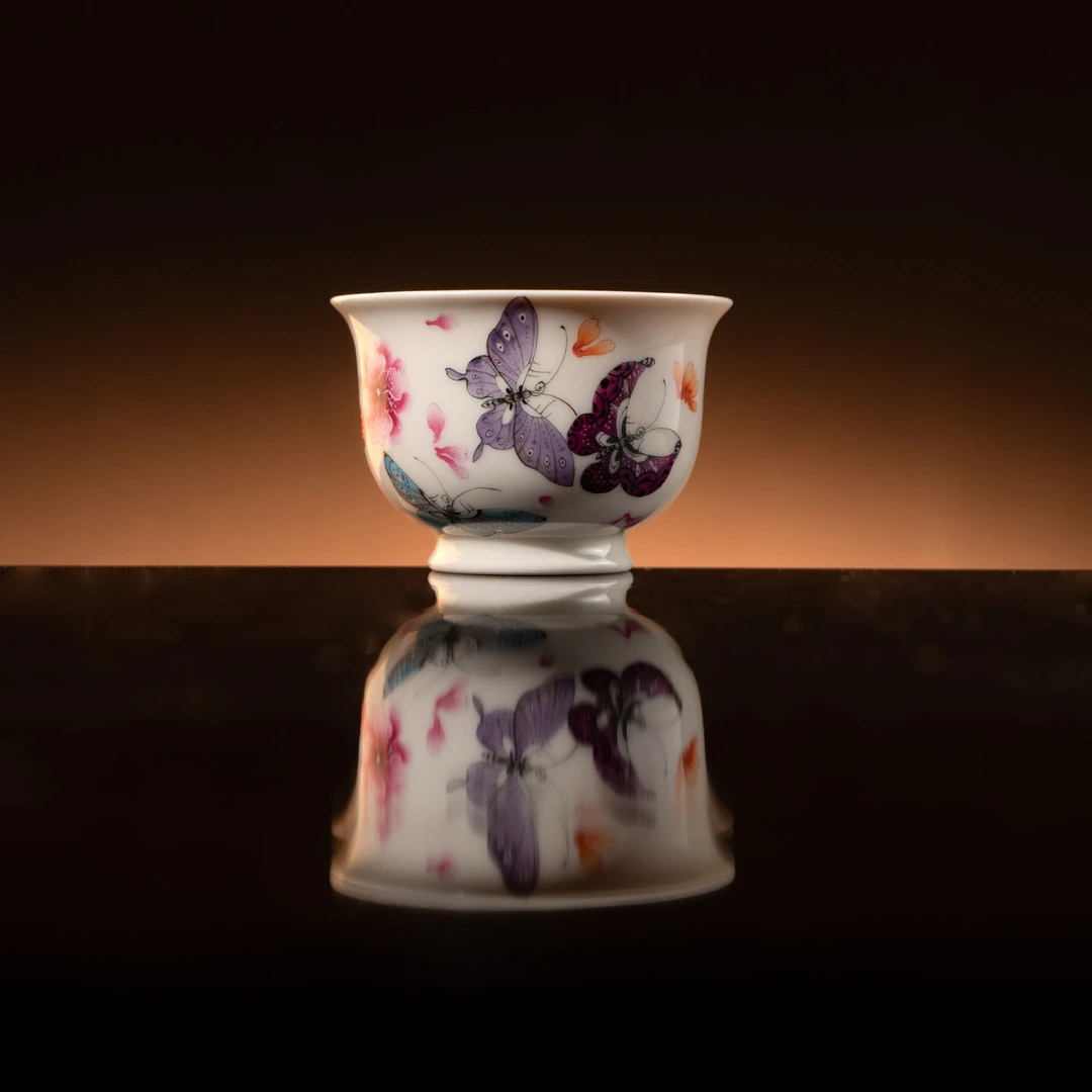 雅圣粉彩蝶恋花杯景德镇手工手绘茶具