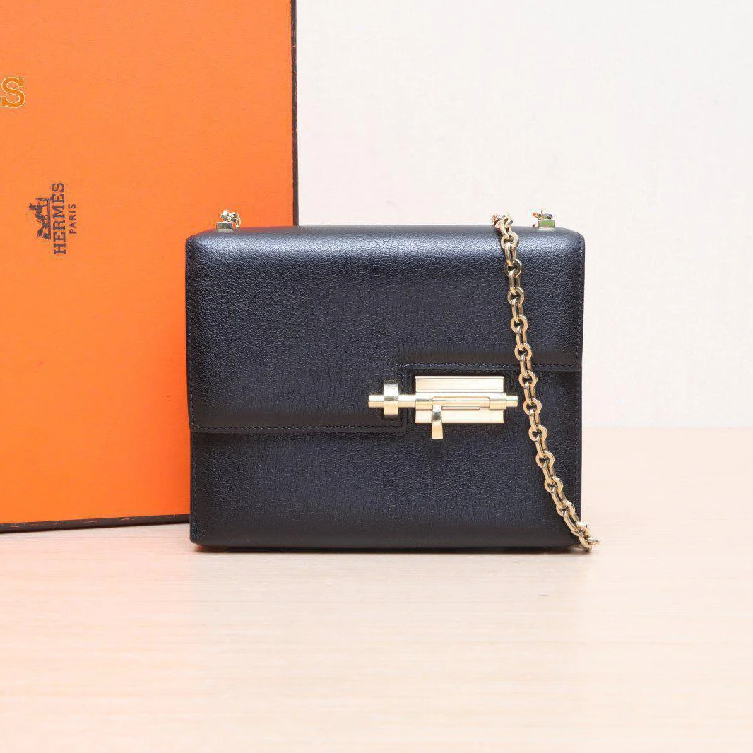 99新 Hermes/爱马仕 【双双11】手枪包 17 89黑色 Chevre山羊皮D刻