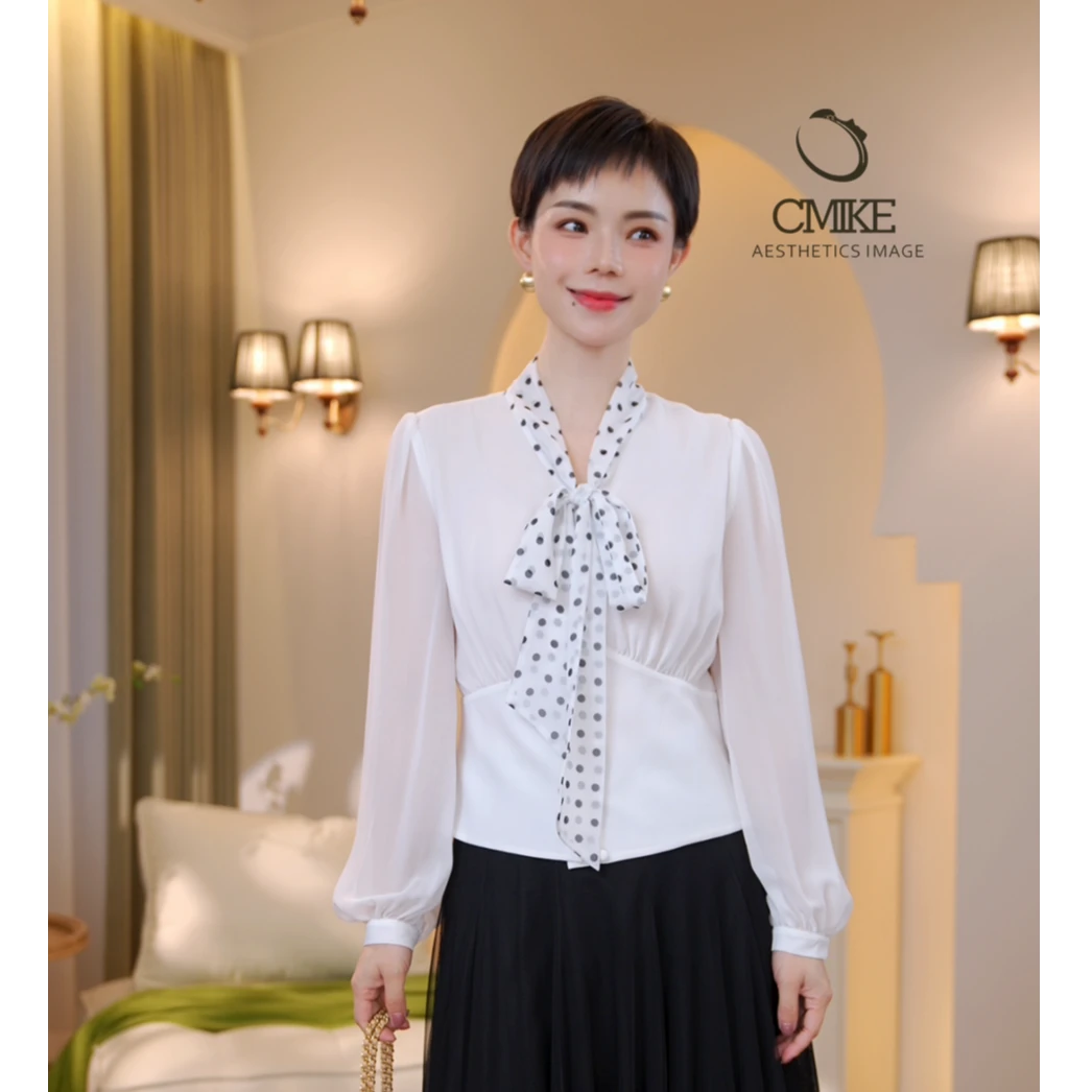 【蜜客原创】时尚气质百搭夏季薄款拼接长袖女士衬衫2502C000364
