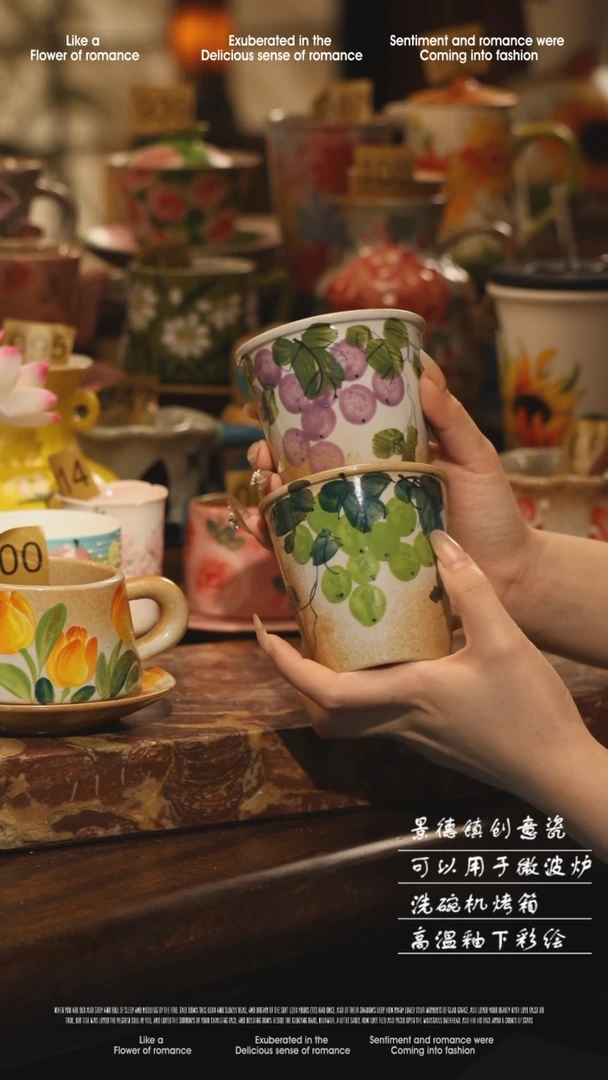 陶瓷一对景德镇高温手绘釉下彩设计师款式