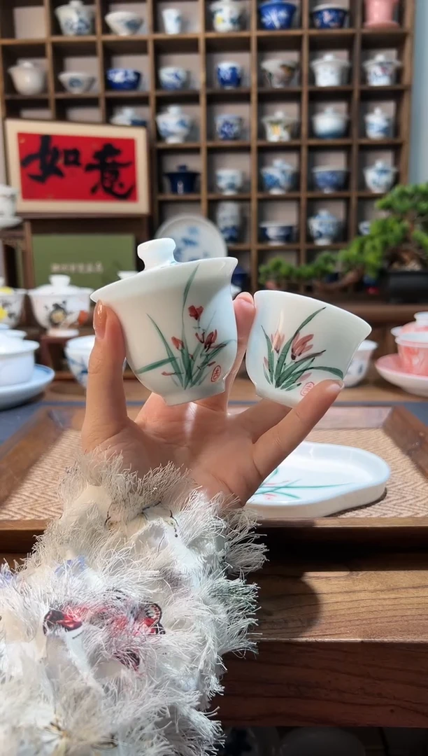 【闪购商品】五彩兰花兰花盖碗+兰花杯