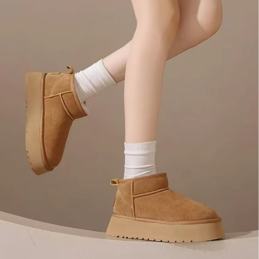 【亚亚精选&高端定制】厚底雪地靴短筒加绒加厚保暖棉鞋面包鞋