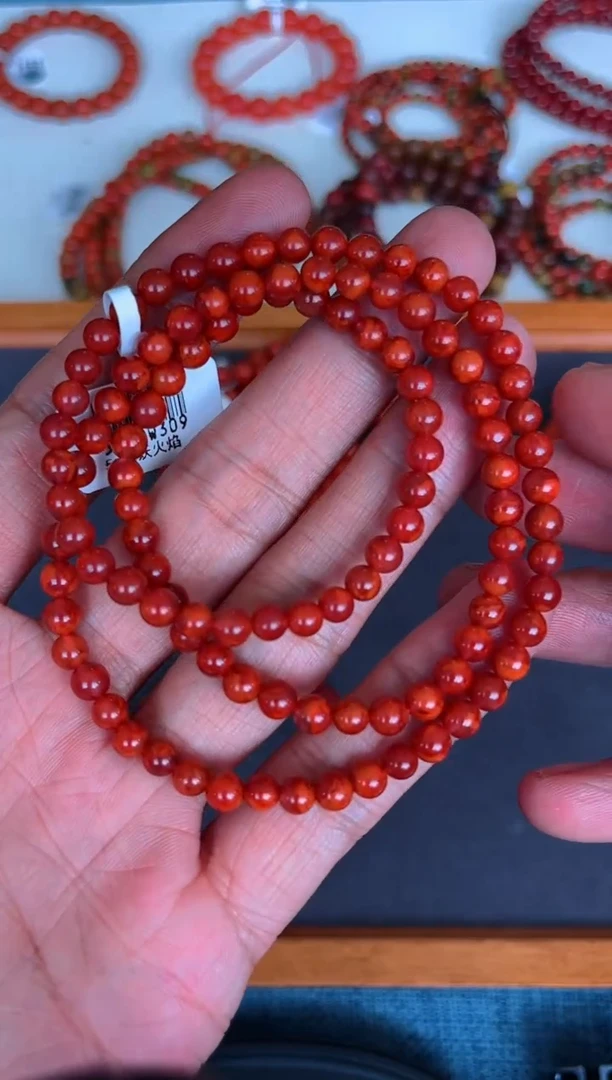 手链未镶嵌南红玛瑙原矿A23双色锦火焰纹多圈