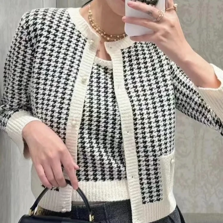 99新 DIOR/迪奥 千鸟格背心开衫两件套354W05AM324  7419850
