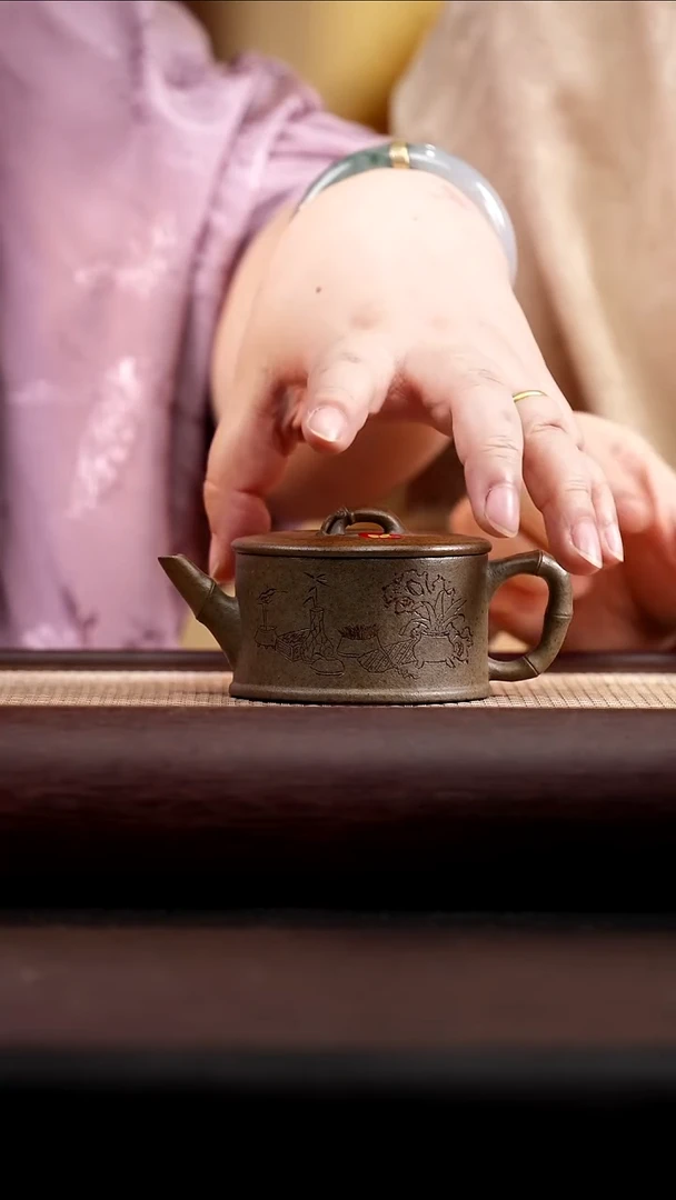 茶壶紫砂松木柴烧竹节壶