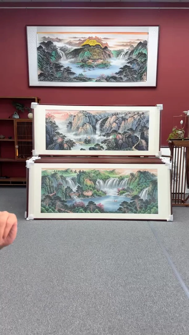 国画手绘  旭日东升  219*110+书法  172*85
