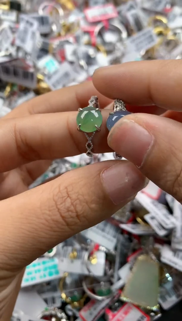 银S925镶嵌戒指翡翠10    6
