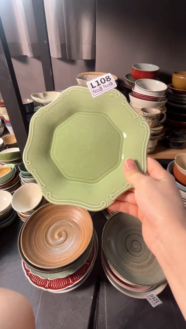 瓷片J****?L108绿色多边盘福利