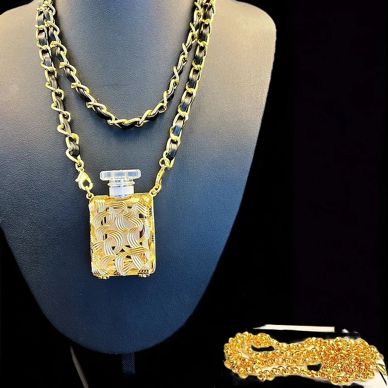 铜合金亚克力项链 【伊琳甄选】葡萄藤香水瓶项链金色坠链复古时尚