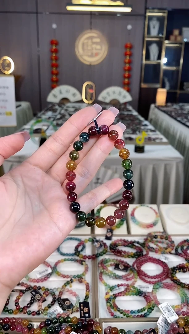 未镶嵌冰透体老矿碧玺彩虹单圈手串8mm+碧玺hon多样性发一条