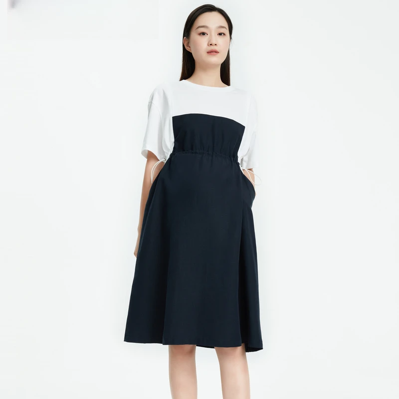 孕妇拼接凉感抗皱两件可哺乳连衣裙夏季外出辣妈孕妇裙6233216