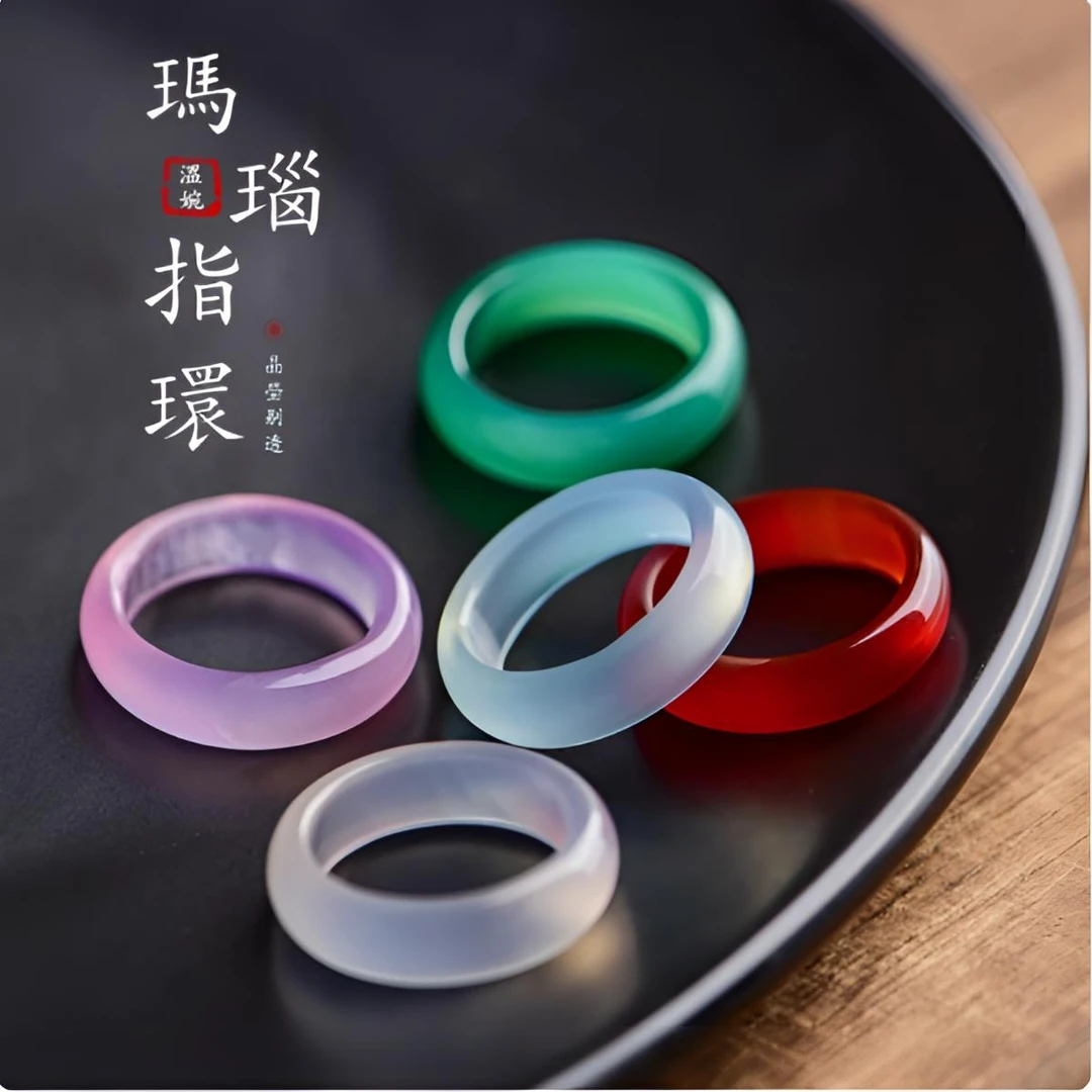 天然玛瑙戒圈喜庆男女款本命年白绿玛瑙戒指指环招财转运送女友