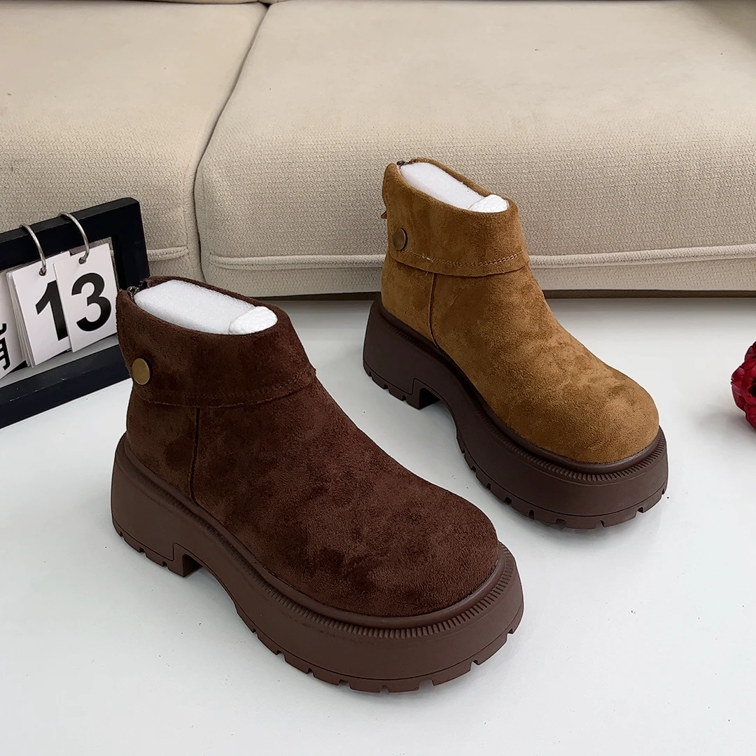 2025秋冬复古后拉链磨砂马丁靴厚底靴舒适平底厚底增高5公分显瘦