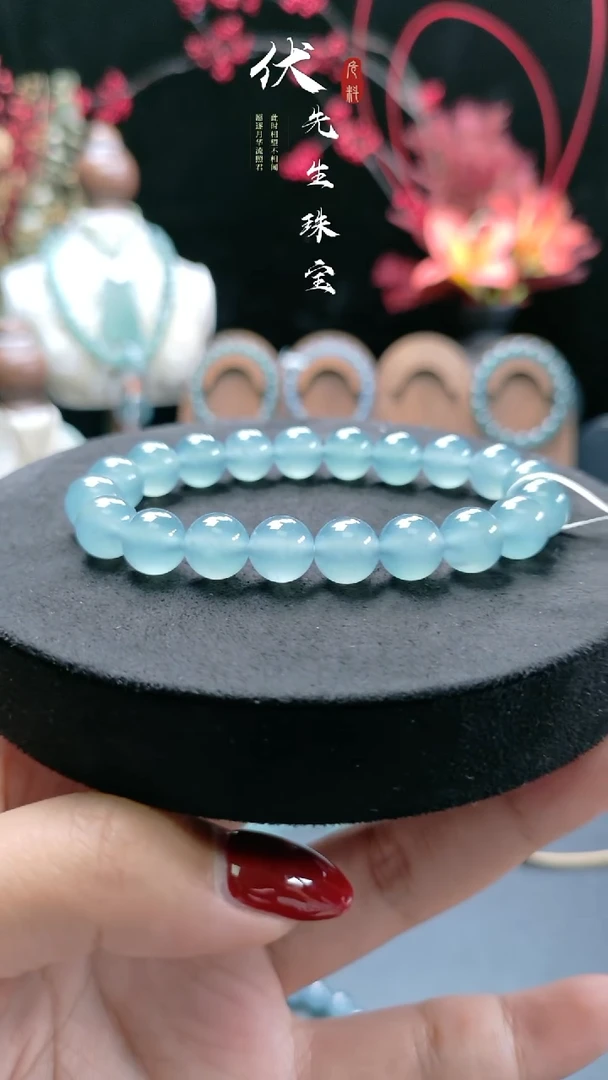 未镶嵌手串翡翠10mm高冰天空蓝手串