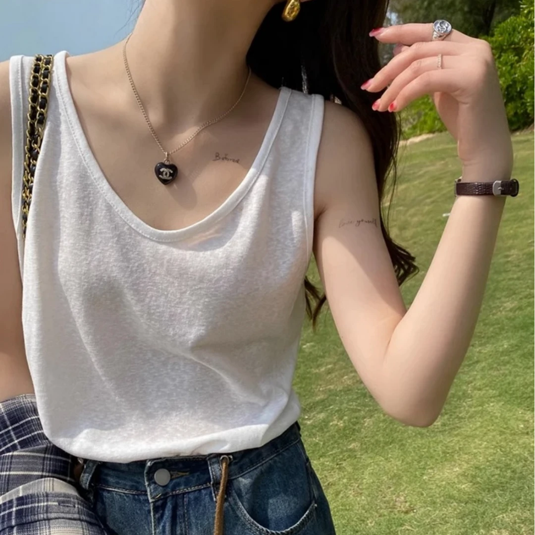 2025新款薄透轻柔棉麻背心上衣宽肩带打底吊带女夏外穿