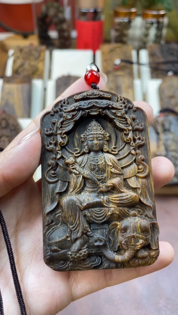 木木雕款芽庄 十二生肖 守护  普贤菩萨 8cm 送养香瓶