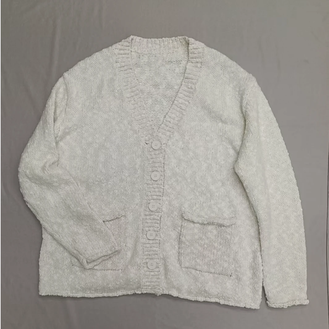 0247219花线V领针织开衫 时尚简约个性百搭休闲舒适宽松减龄显瘦