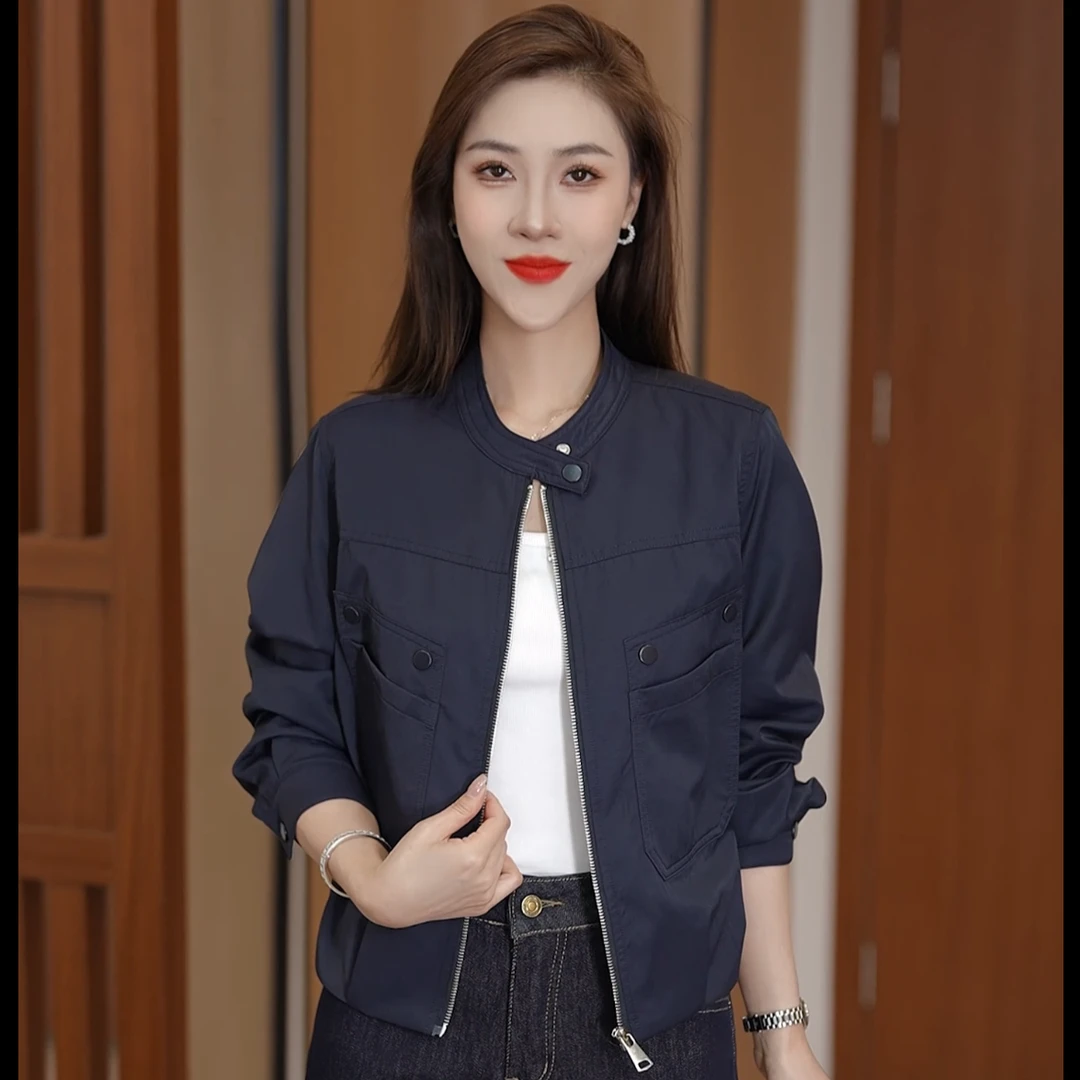 时尚休闲春秋短款外套立领宽松显瘦女士秋季韩版小个子上衣